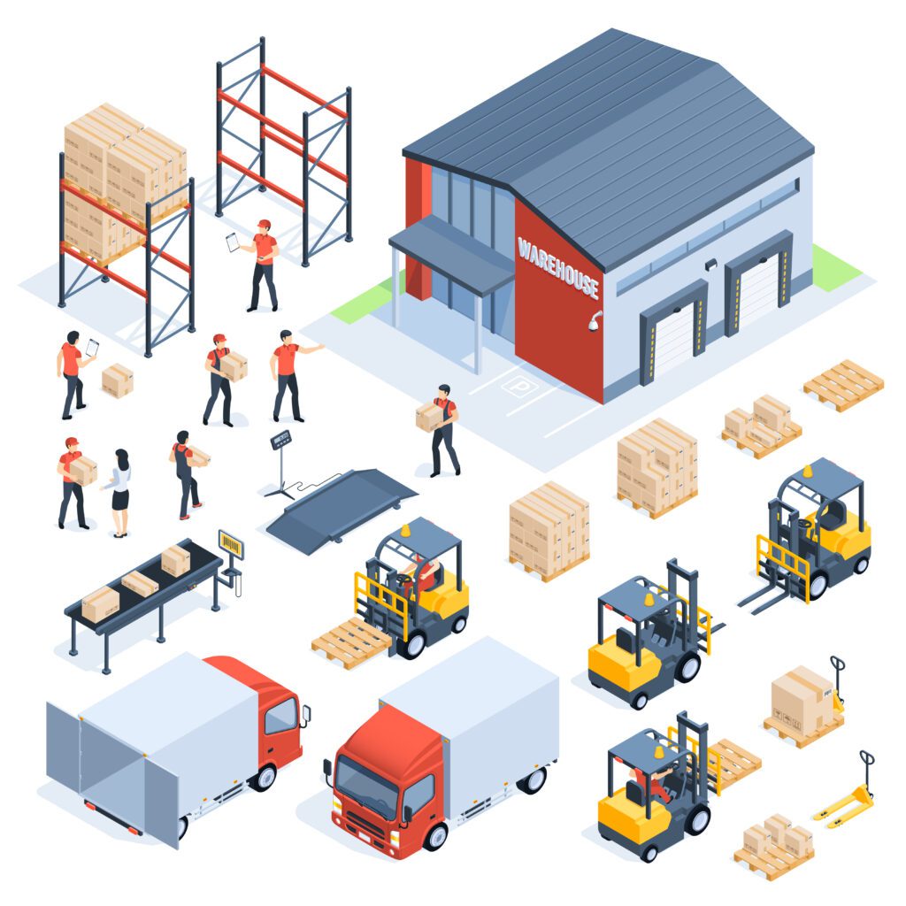 Grafische Darstellung verschiedener Prozessschritte der Distributionslogistik.